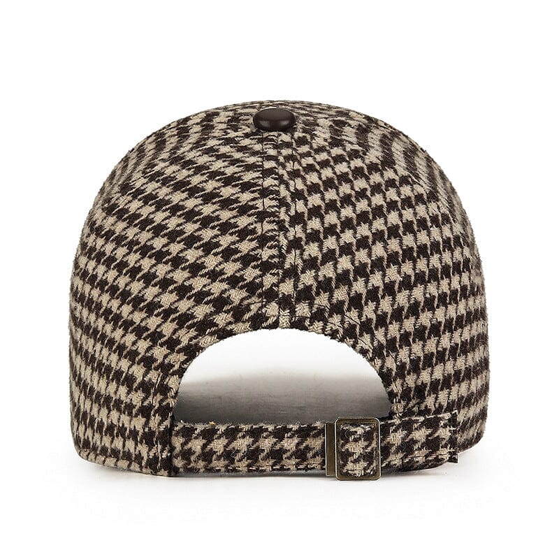Herren Baseball Cap Hahnentrittmuster | Leder Kappe mit Schirm braun [ Herrenkollektion - Caps - Accessoires ] 184 - Herren Baseball Cap Hahnentrittmuster Gratti Paris 