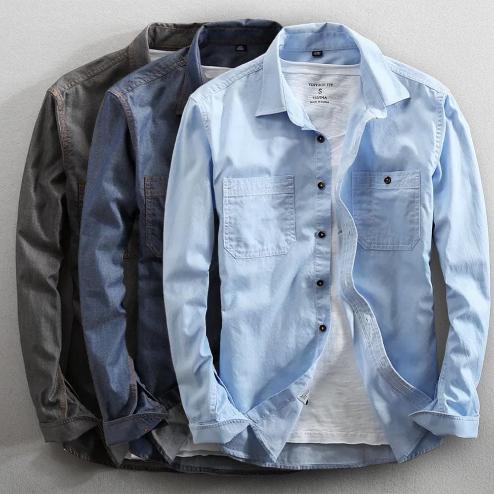 Herren Baumwollhemd Freizeithemd | Lässiges Langarm Hemd mit Brusttaschen [ Herrenkollektion - Hemden - Langarmhemden ] 28 - Herren Baumwollhemd Freizeithemd Gratti Paris 