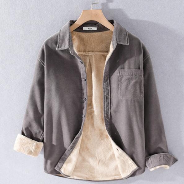 Herren Cordjacke mit Fleecefutter | Warme Winterjacke lässig braun [ Herrenkollektion - Jacken - Langarmhemden ] 202 - Herren Cordjacke mit Fleecefutter Gratti Offiziell Grau M 