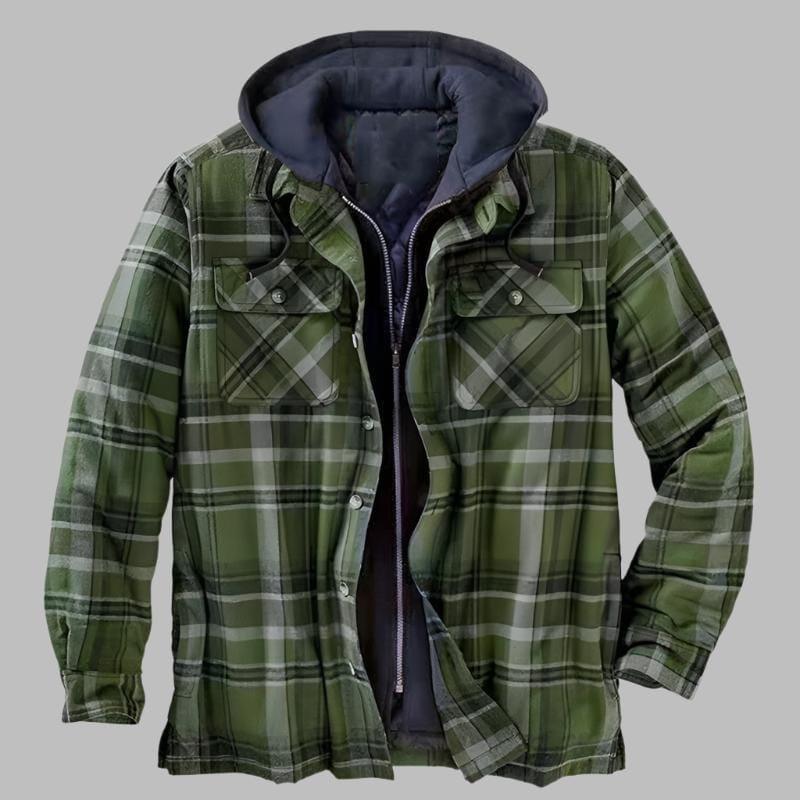 Herren Flanelljacke kariert | Gefütterte Jacke mit Kapuze blau [ Herrenkollektion - Jacken - Langarmhemden ] 207 - Herren Flanelljacke kariert Gratti Offiziell Grün S 