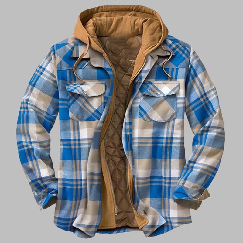 Herren Flanelljacke kariert | Gefütterte Jacke mit Kapuze blau [ Herrenkollektion - Jacken - Langarmhemden ] 207 - Herren Flanelljacke kariert Gratti Offiziell Hellblau S 