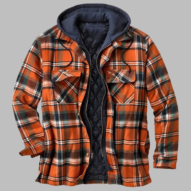 Herren Flanelljacke kariert | Gefütterte Jacke mit Kapuze blau [ Herrenkollektion - Jacken - Langarmhemden ] 207 - Herren Flanelljacke kariert Gratti Offiziell Orange S 