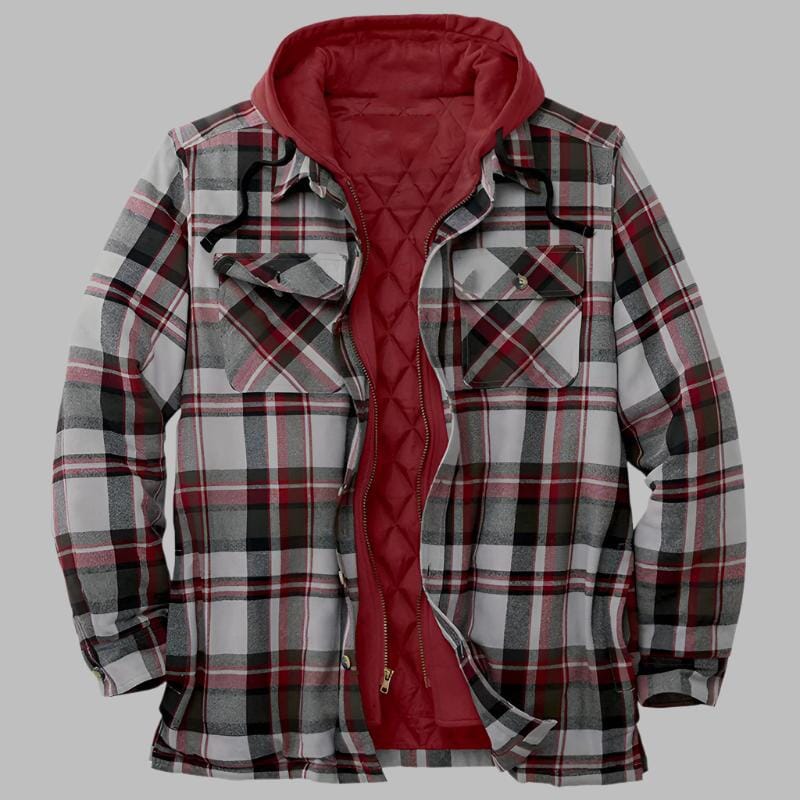 Herren Flanelljacke kariert | Gefütterte Jacke mit Kapuze blau [ Herrenkollektion - Jacken - Langarmhemden ] 207 - Herren Flanelljacke kariert Gratti Offiziell Rot S 