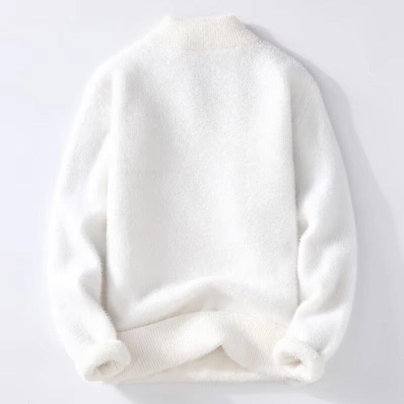 Herren Fleece Pullover V-Ausschnitt | Flauschiger Strickpullover cremeweiß [ Herrenkollektion - Langarmhemden - Jacken ] 166 - Herren Fleece Pullover V-Ausschnitt Gratti Paris 