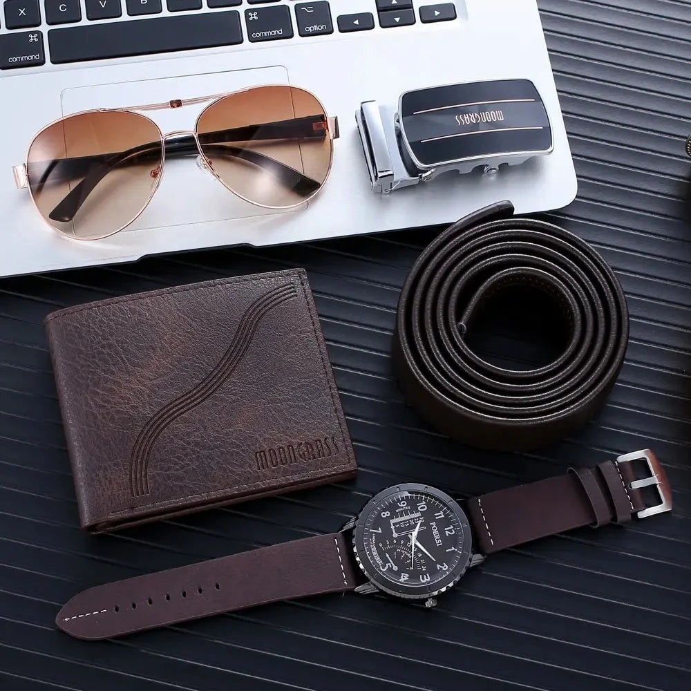 Herren Geschenkset Essentials | Accessoires Set mit Uhr, Gürtel & Geldbörse [ Herrenkollektion - Accessoires - Leinensets ] 176 - Herren Geschenkset Essentials Gratti Paris 