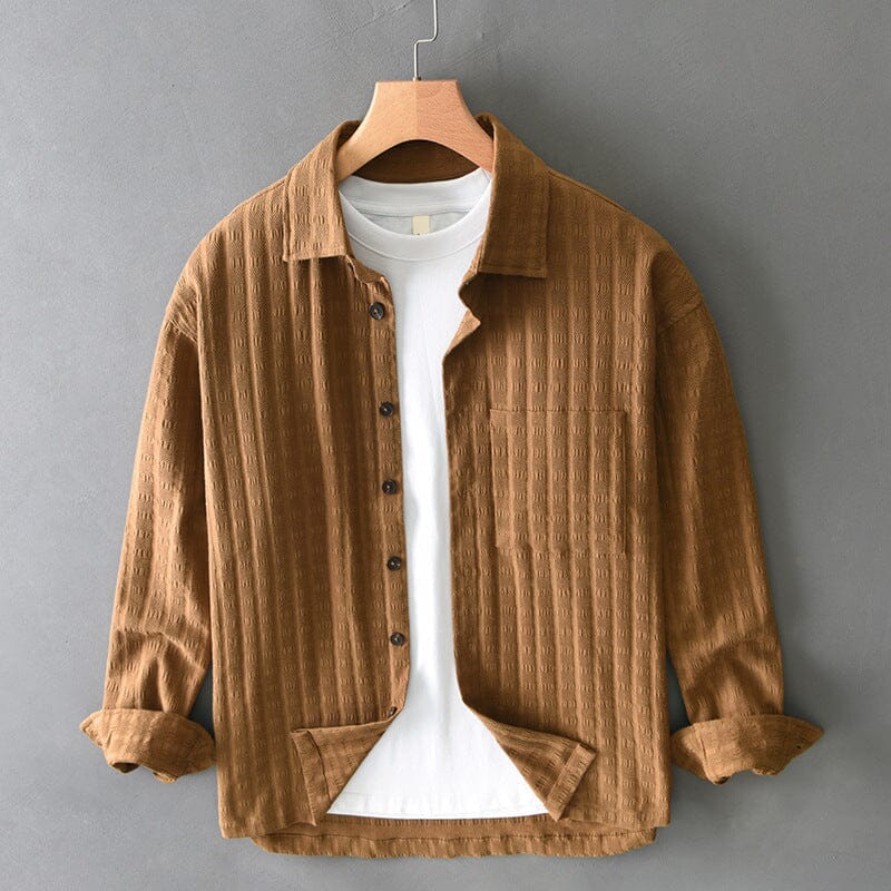 Herren Hemdjacke gerippt | Retro Baumwolljacke als Overshirt braun [ Herrenkollektion - Jacken - Langarmhemden ] 199 - Herren Hemdjacke gerippt Gratti Offiziell Braun M 