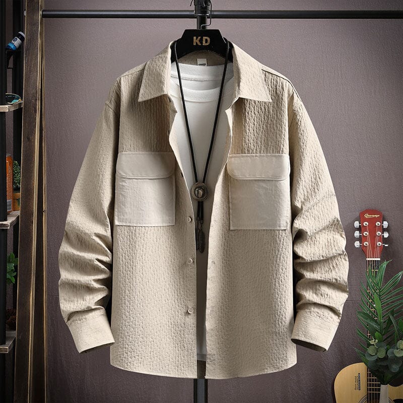 Herren Hemdjacke Retro-Stil | Übergangsjacke mit Brusttaschen braun [ Herrenkollektion - Jacken - Langarmhemden ] 198 - Herren Hemdjacke Retro-Stil Gratti Offiziell M Khaki 