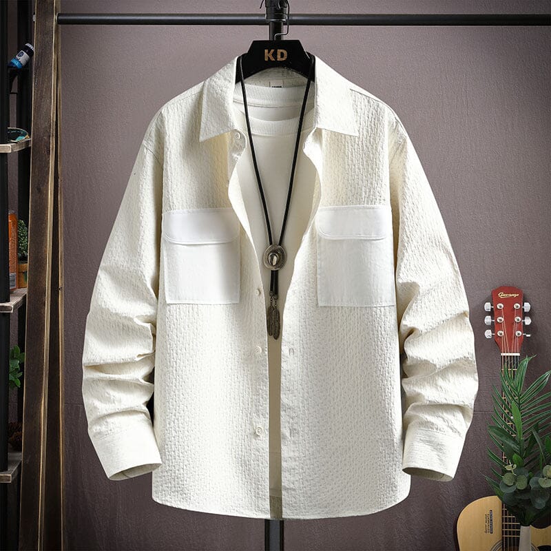Herren Hemdjacke Retro-Stil | Übergangsjacke mit Brusttaschen braun [ Herrenkollektion - Jacken - Langarmhemden ] 198 - Herren Hemdjacke Retro-Stil Gratti Offiziell M Weiß 