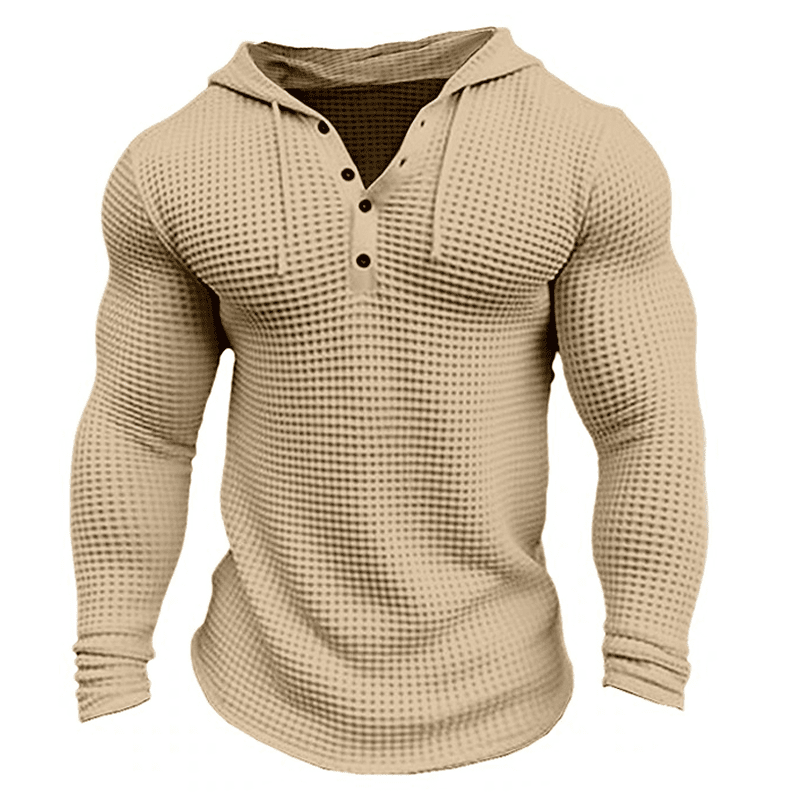 Herren Hoodie Slim Fit | Waffelstruktur Muskelshirt beige [ Herrenkollektion - Jacken - Langarmhemden ] 78 - Herren Hoodie Slim Fit Gratti Paris 