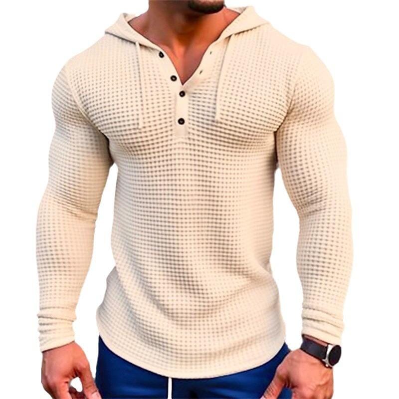 Herren Hoodie Slim Fit | Waffelstruktur Muskelshirt beige [ Herrenkollektion - Jacken - Langarmhemden ] 78 - Herren Hoodie Slim Fit Gratti Paris 