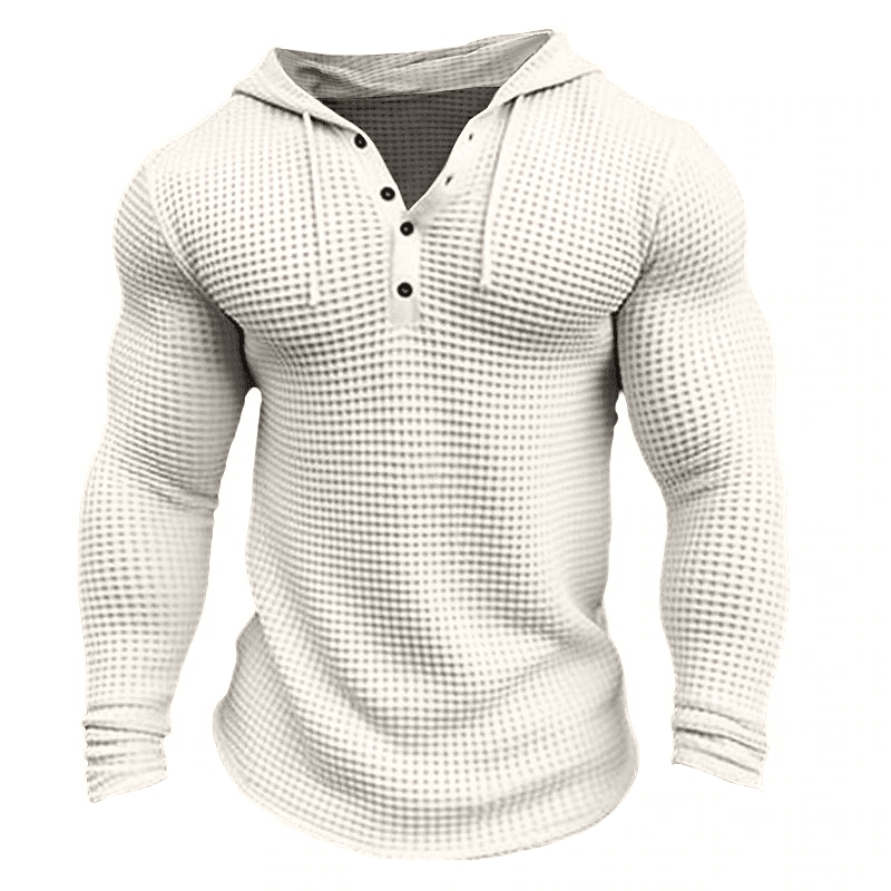 Herren Hoodie Slim Fit | Waffelstruktur Muskelshirt beige [ Herrenkollektion - Jacken - Langarmhemden ] 78 - Herren Hoodie Slim Fit Gratti Paris 
