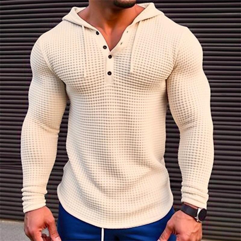Herren Hoodie Slim Fit | Waffelstruktur Muskelshirt beige [ Herrenkollektion - Jacken - Langarmhemden ] 78 - Herren Hoodie Slim Fit Gratti Paris Apricot S 