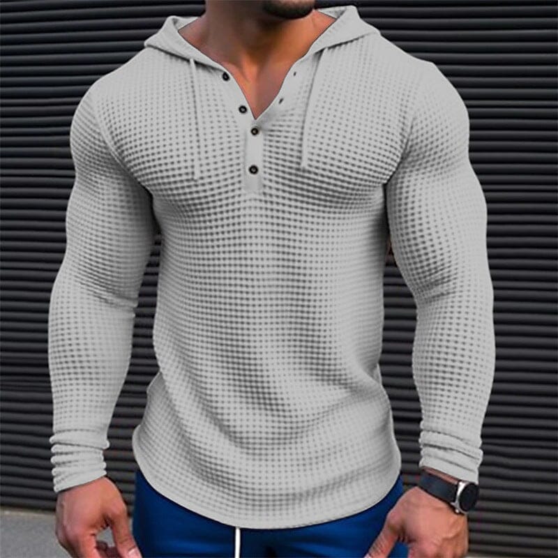 Herren Hoodie Slim Fit | Waffelstruktur Muskelshirt beige [ Herrenkollektion - Jacken - Langarmhemden ] 78 - Herren Hoodie Slim Fit Gratti Paris Grau S 