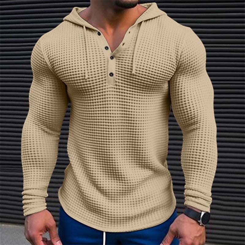 Herren Hoodie Slim Fit | Waffelstruktur Muskelshirt beige [ Herrenkollektion - Jacken - Langarmhemden ] 78 - Herren Hoodie Slim Fit Gratti Paris Khaki S 