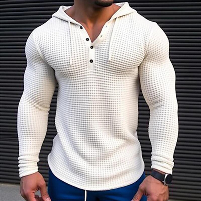 Herren Hoodie Slim Fit | Waffelstruktur Muskelshirt beige [ Herrenkollektion - Jacken - Langarmhemden ] 78 - Herren Hoodie Slim Fit Gratti Paris Weiß S 