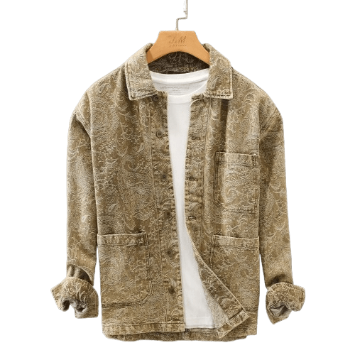 Herren Jacke Jacquardmuster | Lässige Vintage Hemdjacke braun [ Herrenkollektion - Jacken - Langarmhemden ] 214 - Herren Jacke Jacquardmuster Gratti Offiziell 