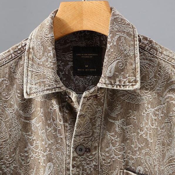 Herren Jacke Jacquardmuster | Lässige Vintage Hemdjacke braun [ Herrenkollektion - Jacken - Langarmhemden ] 214 - Herren Jacke Jacquardmuster Gratti Offiziell 