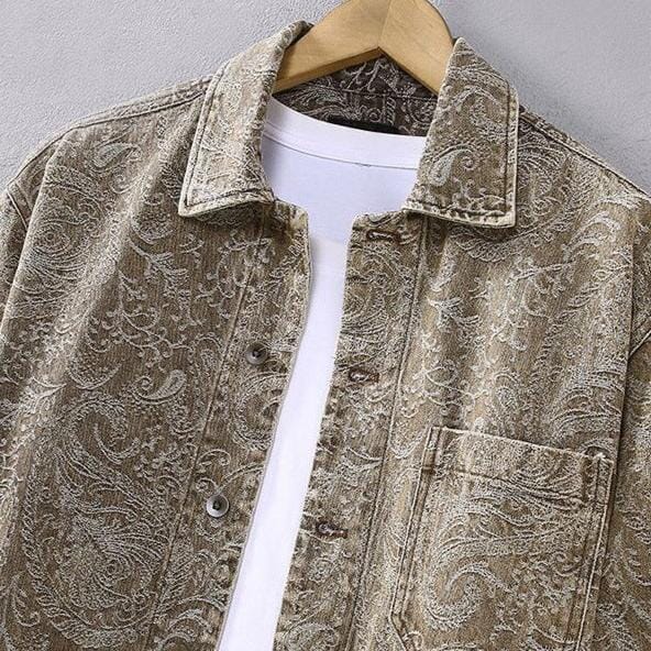 Herren Jacke Jacquardmuster | Lässige Vintage Hemdjacke braun [ Herrenkollektion - Jacken - Langarmhemden ] 214 - Herren Jacke Jacquardmuster Gratti Offiziell 