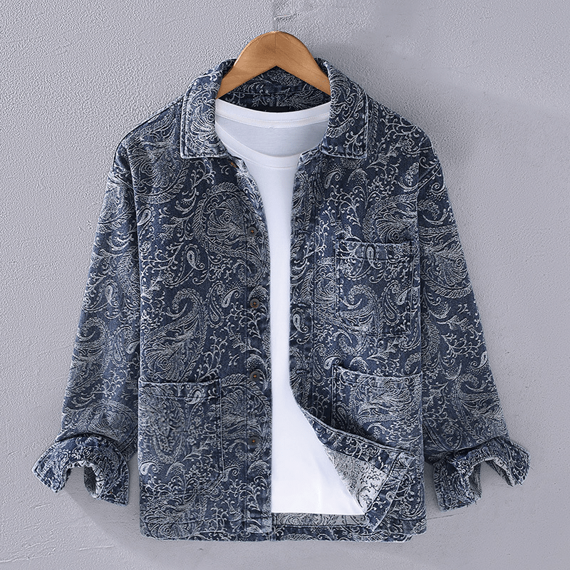 Herren Jacke Jacquardmuster | Lässige Vintage Hemdjacke braun [ Herrenkollektion - Jacken - Langarmhemden ] 214 - Herren Jacke Jacquardmuster Gratti Offiziell Blau S 