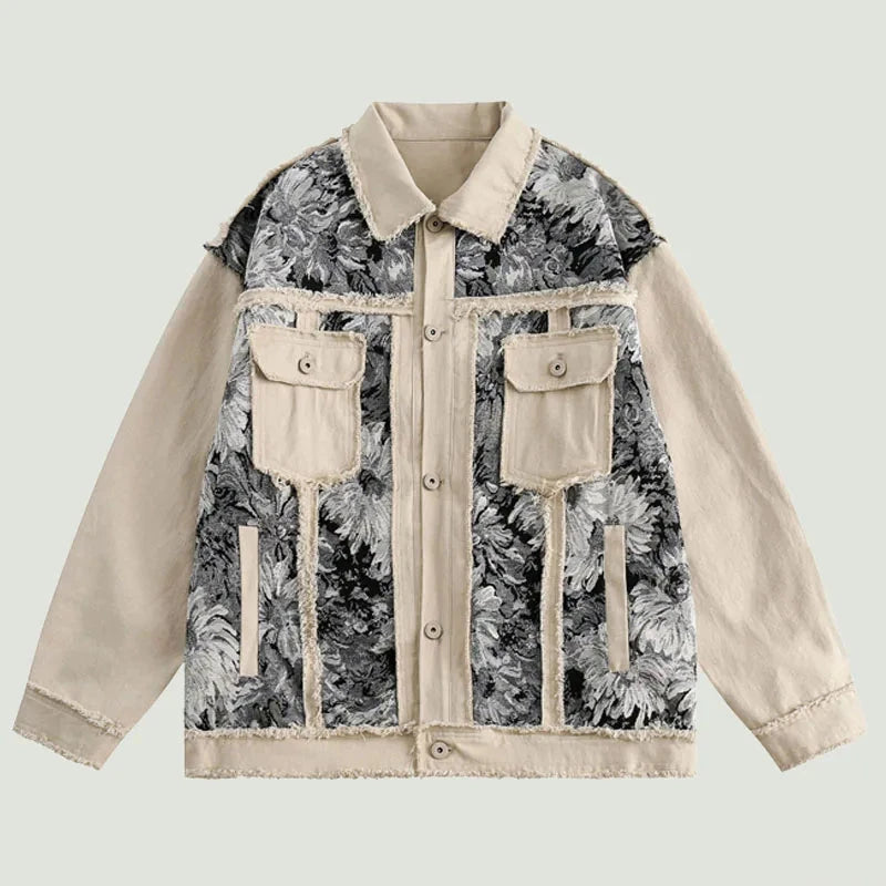 Herren Jeansjacke im Patchwork-Design | Vintage Blumen-Jacke mit Fransen-Details [ Herrenkollektion - Jacken - Frühling & Sommer '25 ] 191 - Herren Jeansjacke im Patchwork-Design Gratti Offiziell M 