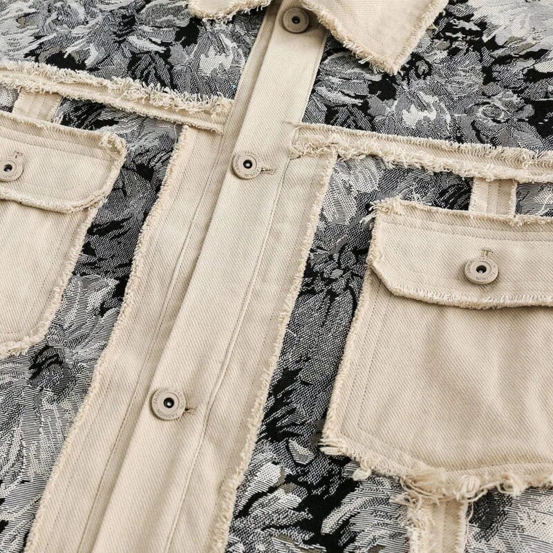 Herren Jeansjacke im Patchwork-Design | Vintage Blumen-Jacke mit Fransen-Details [ Herrenkollektion - Jacken - Frühling & Sommer '25 ] 191 - Herren Jeansjacke im Patchwork-Design Gratti Offiziell 