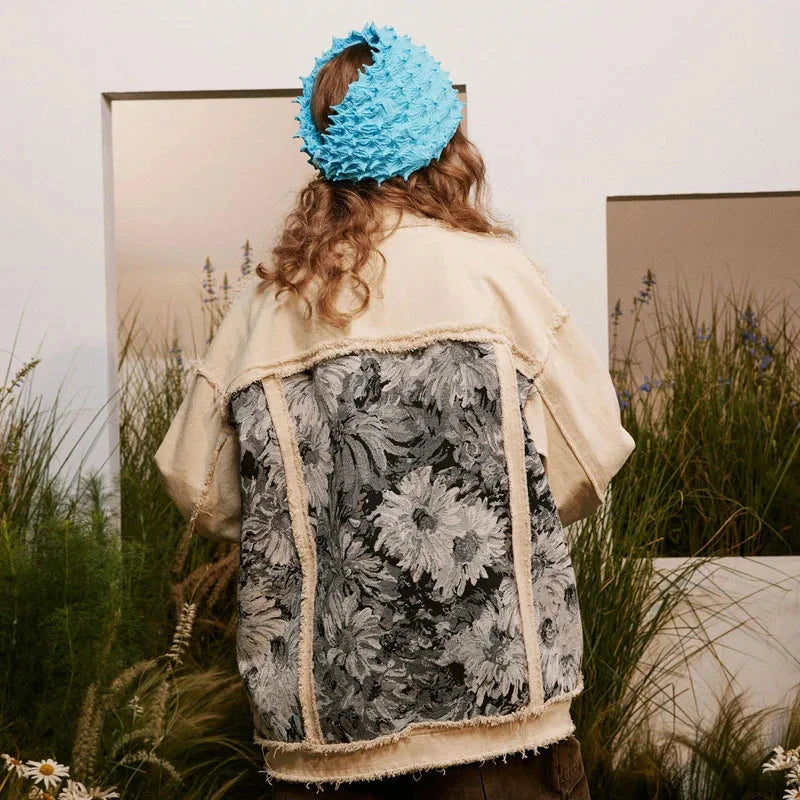 Herren Jeansjacke im Patchwork-Design | Vintage Blumen-Jacke mit Fransen-Details [ Herrenkollektion - Jacken - Frühling & Sommer '25 ] 191 - Herren Jeansjacke im Patchwork-Design Gratti Offiziell 