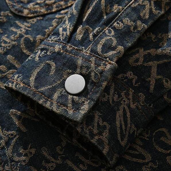 Herren Jeansjacke mit Schriftmuster | Lässiges Overshirt als Übergangsjacke [ Herrenkollektion - Jacken - Langarmhemden ] 210 - Herren Jeansjacke mit Schriftmuster Gratti Offiziell 