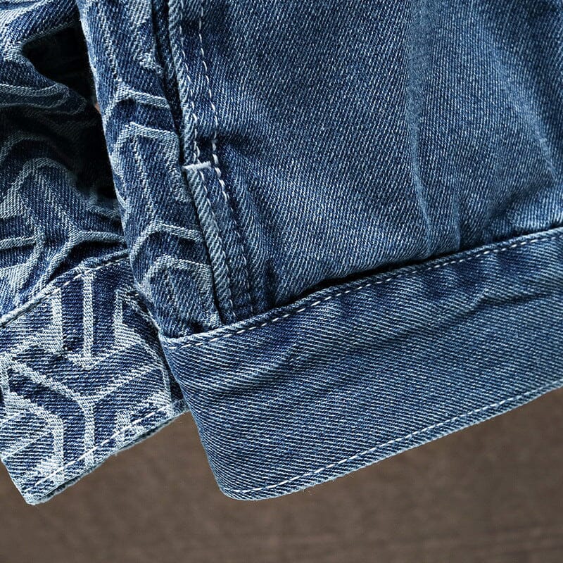 Herren Jeansjacke Vintage | Lässige Jacke mit gemusterten Ärmeln [ Herrenkollektion - Jacken - Frühling & Sommer '25 ] 204 - Herren Jeansjacke Vintage Gratti Offiziell 