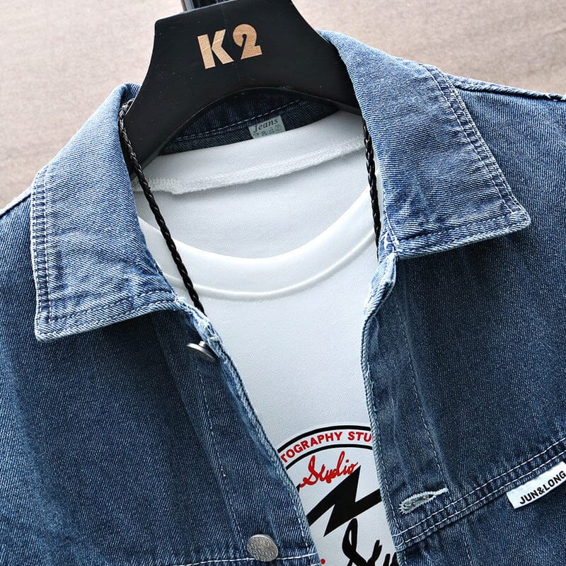 Herren Jeansjacke Vintage | Lässige Jacke mit gemusterten Ärmeln [ Herrenkollektion - Jacken - Frühling & Sommer '25 ] 204 - Herren Jeansjacke Vintage Gratti Offiziell 