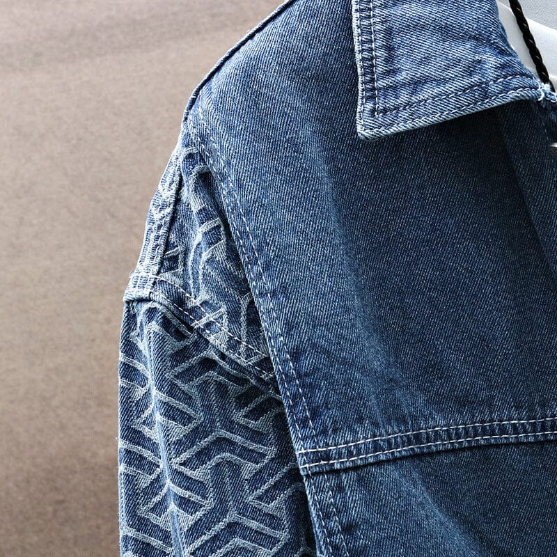 Herren Jeansjacke Vintage | Lässige Jacke mit gemusterten Ärmeln [ Herrenkollektion - Jacken - Frühling & Sommer '25 ] 204 - Herren Jeansjacke Vintage Gratti Offiziell 