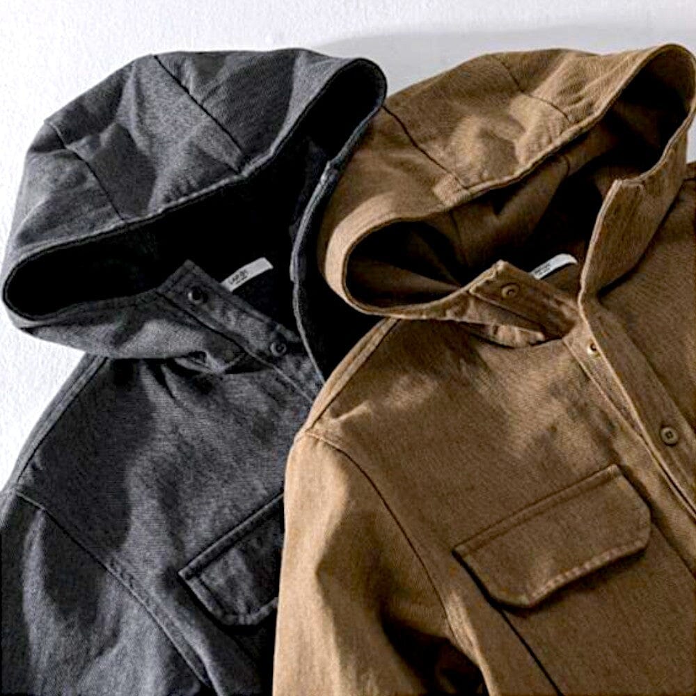 Herren Kapuzenjacke Retro-Stil | Lässiges Hemd mit Kapuze braun [ Herrenkollektion - Jacken - Langarmhemden ] 200 - Herren Kapuzenjacke Retro-Stil Gratti Offiziell 