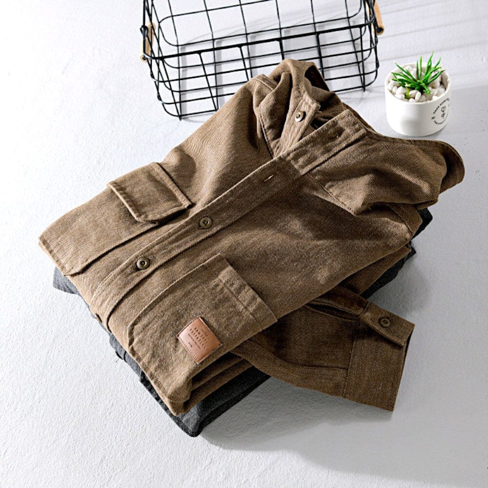 Herren Kapuzenjacke Retro-Stil | Lässiges Hemd mit Kapuze braun [ Herrenkollektion - Jacken - Langarmhemden ] 200 - Herren Kapuzenjacke Retro-Stil Gratti Offiziell 