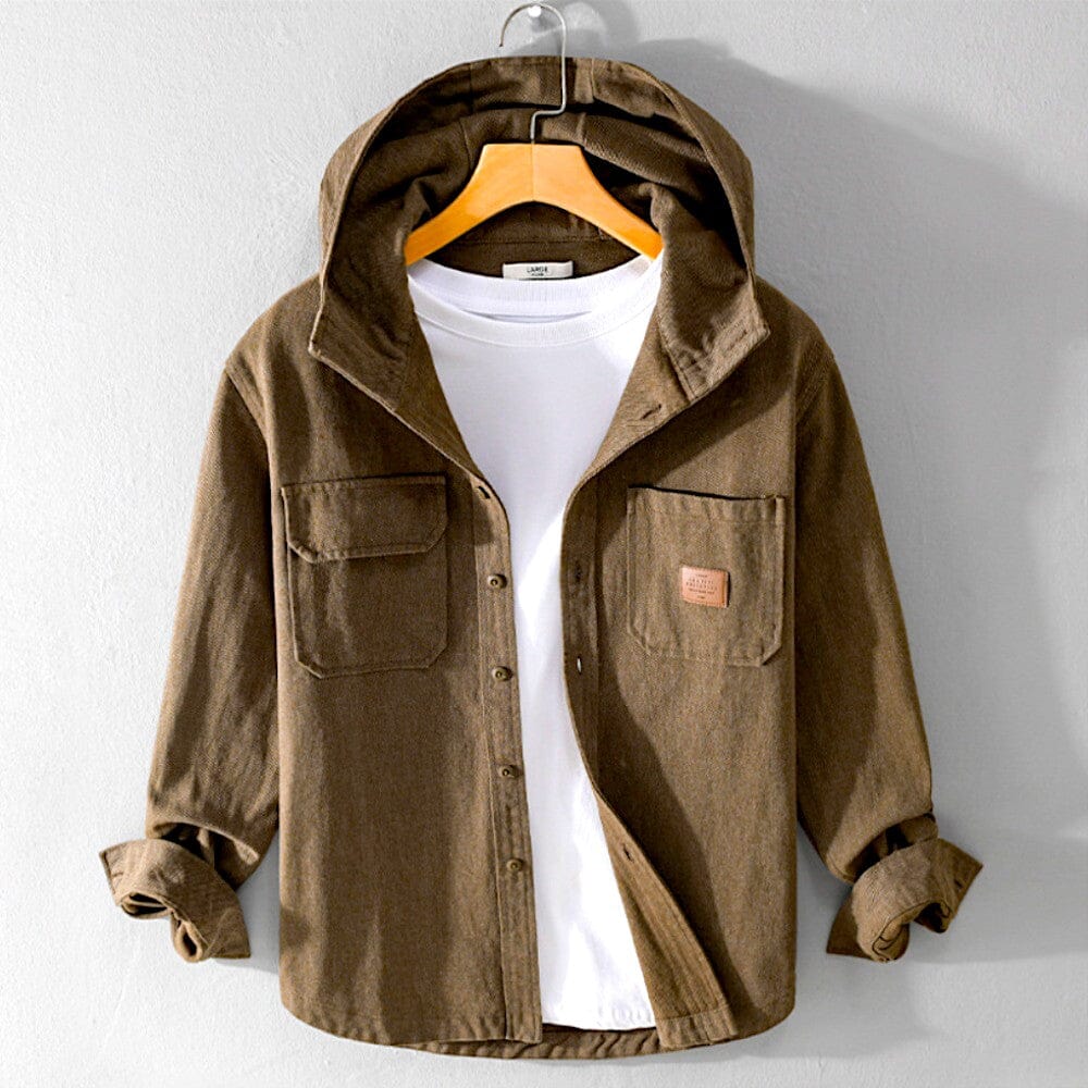 Herren Kapuzenjacke Retro-Stil | Lässiges Hemd mit Kapuze braun [ Herrenkollektion - Jacken - Langarmhemden ] 200 - Herren Kapuzenjacke Retro-Stil Gratti Offiziell Braun S 