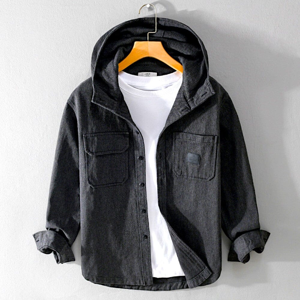 Herren Kapuzenjacke Retro-Stil | Lässiges Hemd mit Kapuze braun [ Herrenkollektion - Jacken - Langarmhemden ] 200 - Herren Kapuzenjacke Retro-Stil Gratti Offiziell Schwarz S 