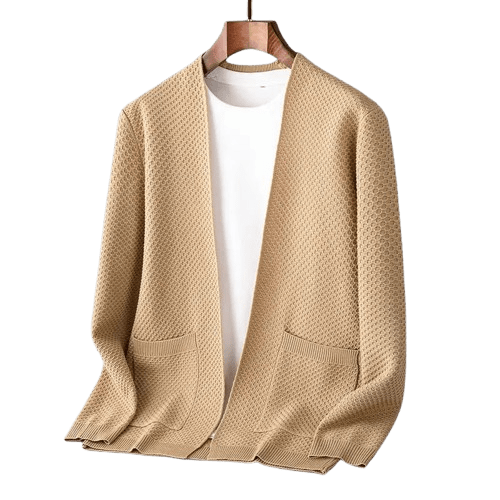 Herren Kaschmir-Cardigan offen | Feine Strickjacke mit Schalkragen beige [ Herrenkollektion - Jacken - Langarmhemden ] 209 - Herren Kaschmir-Cardigan offen Gratti Offiziell 