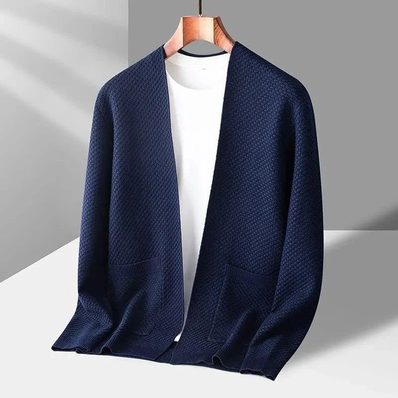 Herren Kaschmir-Cardigan offen | Feine Strickjacke mit Schalkragen beige [ Herrenkollektion - Jacken - Langarmhemden ] 209 - Herren Kaschmir-Cardigan offen Gratti Offiziell Blau S 