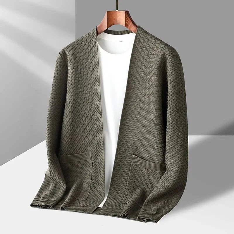 Herren Kaschmir-Cardigan offen | Feine Strickjacke mit Schalkragen beige [ Herrenkollektion - Jacken - Langarmhemden ] 209 - Herren Kaschmir-Cardigan offen Gratti Offiziell Grün S 