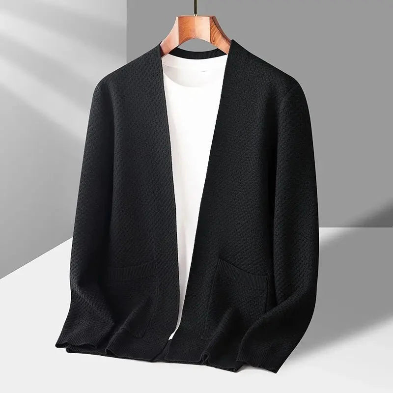 Herren Kaschmir-Cardigan offen | Feine Strickjacke mit Schalkragen beige [ Herrenkollektion - Jacken - Langarmhemden ] 209 - Herren Kaschmir-Cardigan offen Gratti Offiziell Schwarz S 