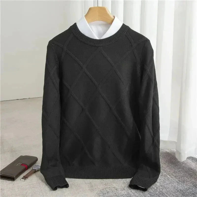 Herren Kaschmirpullover Rundhals | Eleganter Strickpullover Rautenmuster hellblau [ Herrenkollektion - Langarmhemden - Jacken ] 165 - Herren Kaschmirpullover Rundhals Gratti Paris Schwarz S 
