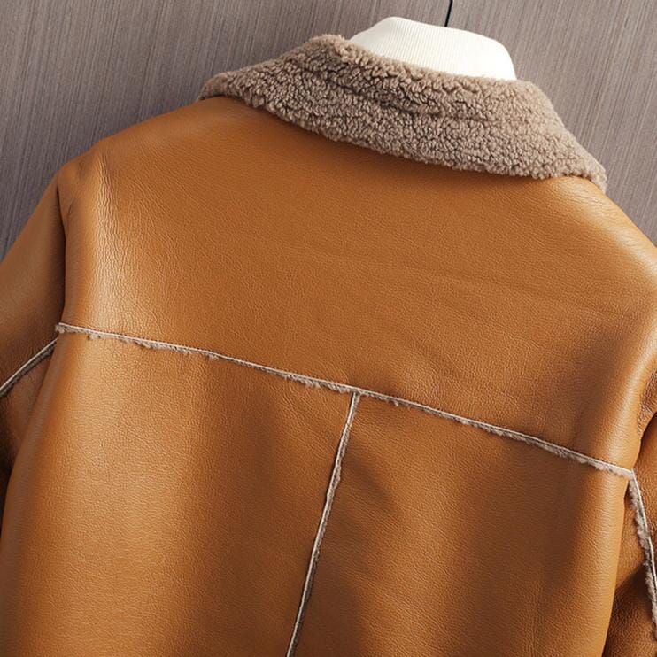 Herren Lammfell-Lederjacke | Warme Pilotenjacke mit Teddyfutter braun [ Herrenkollektion - Jacken - Langarmhemden ] 203 - Herren Lammfell-Lederjacke Gratti Offiziell 