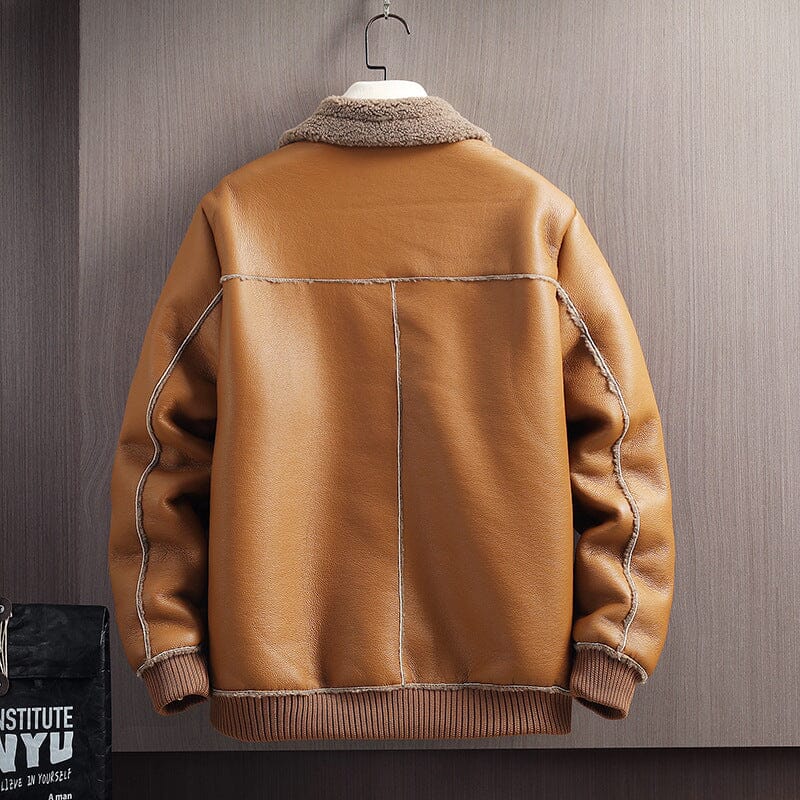 Herren Lammfell-Lederjacke | Warme Pilotenjacke mit Teddyfutter braun [ Herrenkollektion - Jacken - Langarmhemden ] 203 - Herren Lammfell-Lederjacke Gratti Offiziell 