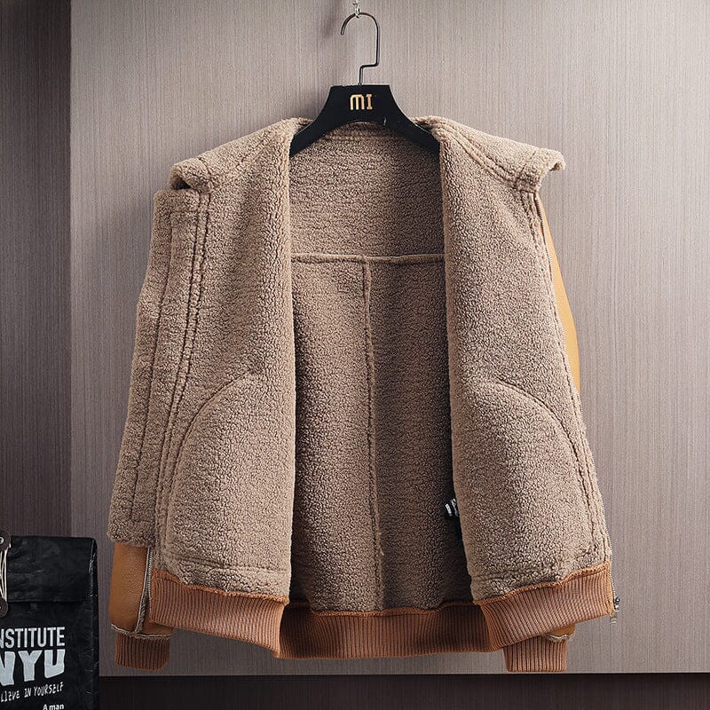Herren Lammfell-Lederjacke | Warme Pilotenjacke mit Teddyfutter braun [ Herrenkollektion - Jacken - Langarmhemden ] 203 - Herren Lammfell-Lederjacke Gratti Offiziell 