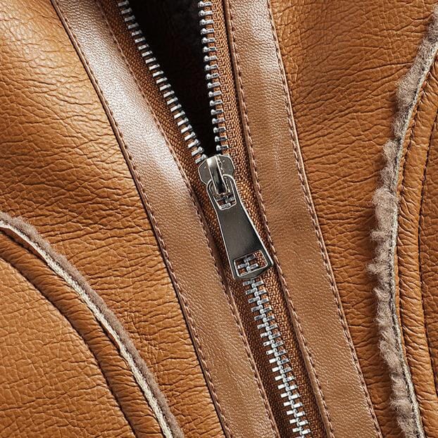 Herren Lammfell-Lederjacke | Warme Pilotenjacke mit Teddyfutter braun [ Herrenkollektion - Jacken - Langarmhemden ] 203 - Herren Lammfell-Lederjacke Gratti Offiziell 
