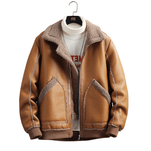 Herren Lammfell-Lederjacke | Warme Pilotenjacke mit Teddyfutter braun [ Herrenkollektion - Jacken - Langarmhemden ] 203 - Herren Lammfell-Lederjacke Gratti Offiziell 