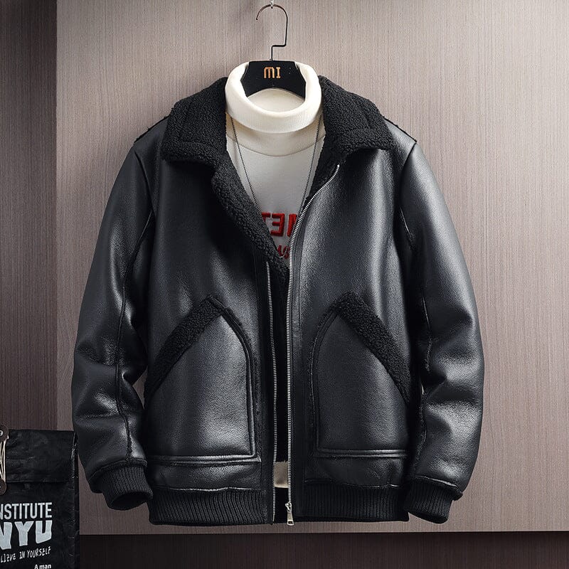 Herren Lammfell-Lederjacke | Warme Pilotenjacke mit Teddyfutter braun [ Herrenkollektion - Jacken - Langarmhemden ] 203 - Herren Lammfell-Lederjacke Gratti Offiziell Schwarz M 