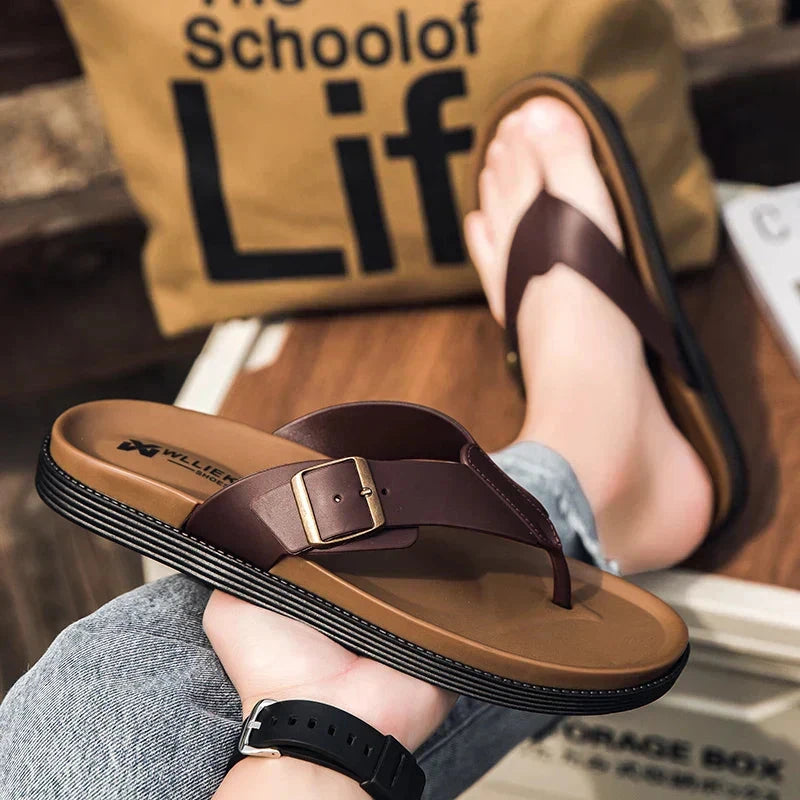 Herren Ledersandalen mit Zehensteg | Bequeme Sommerschuhe schwarz [ Herrenkollektion - Schuhe - Sandalen ] 257 - Herren Ledersandalen mit Zehensteg Gratti Offiziell 
