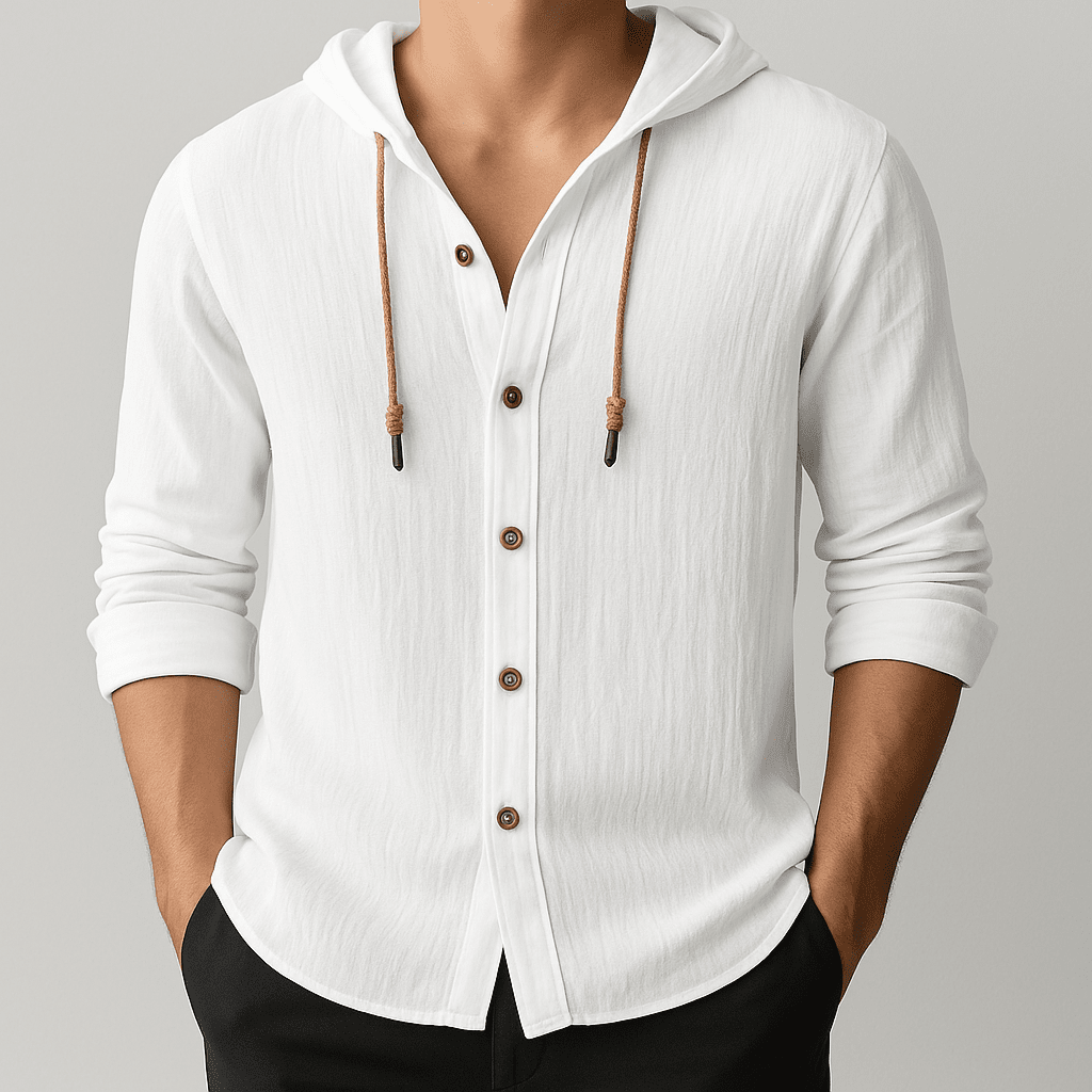 Herren Leinenhemd mit Kapuze | Lässiges Sommerhemd Marineblau [ Herrenkollektion - Jacken - Leinenhemden ] 291 - Herren Leinenhemd mit Kapuze Gratti Offiziell Weiß XS 