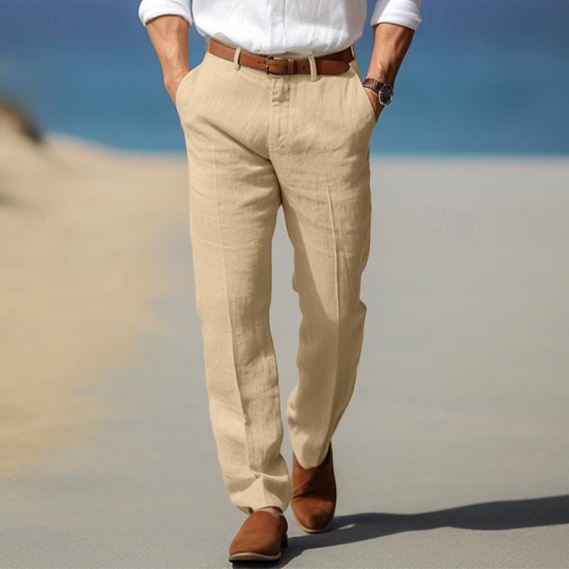 Herren Leinenhose weiß | Bequeme Sommerhose atmungsaktiv [ Herrenkollektion - Frühling & Sommer '25 - Leinensets ] 15 - Herren Leinenhose weiß Gratti Paris Beige S ( US 30-32 ) 