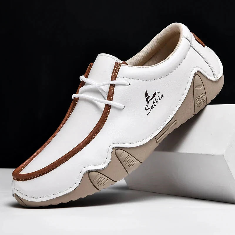 Herren Mokassins aus Leder | Bequeme Loafer mit Kontrastnaht in Weiß [ Herrenkollektion - Schuhe - Elegante Schuhe ] 282- Herren Mokassins aus Leder Gratti Offiziell Weiß 7 