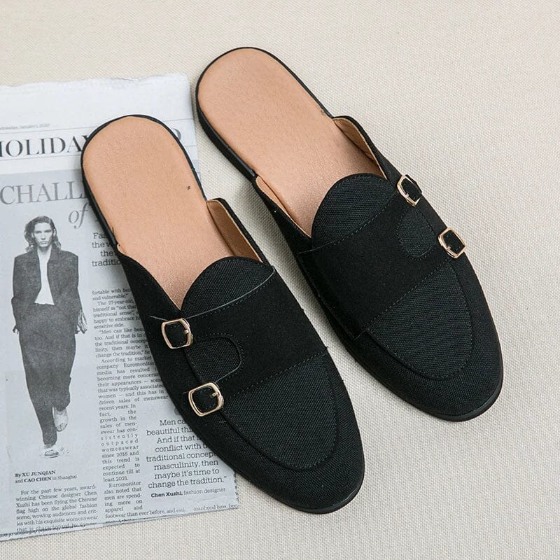 Herren Mules Echtleder | Weiße Slipper mit Schnallen und Wildleder [ Herrenkollektion - Schuhe - Elegante Schuhe ] 249 - Herren Mules Echtleder Gratti Offiziell Schwarz 12.5 